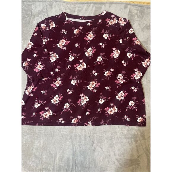 Women’s Croft & Barrow Top 3/4 Sleeves Floral Maroon Plus 5x - Picture 1 of 12